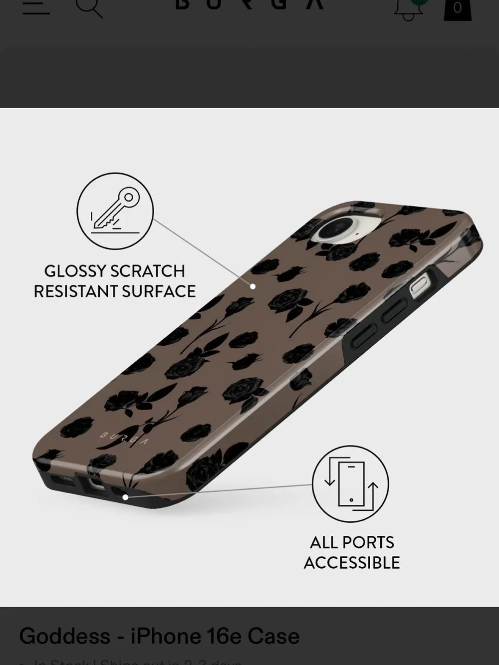 BURGA • Goddess Taupe with Black Rose Print iPhone 16e Case MagSafe Tough